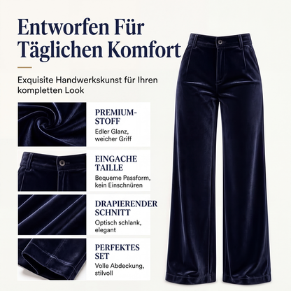 Samt-Hochbund-Hosen mit weitem Bein für Damen
