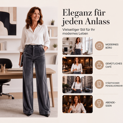 Samt-Hochbund-Hosen mit weitem Bein für Damen