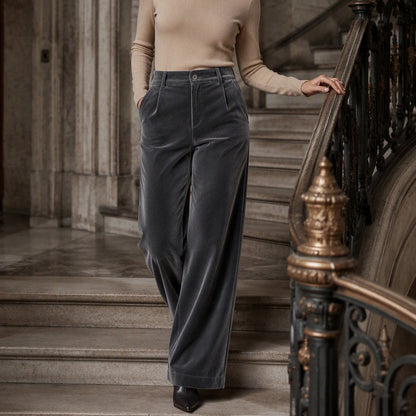Samt-Hochbund-Hosen mit weitem Bein für Damen