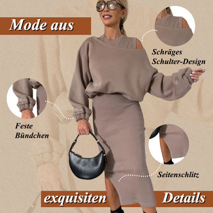 👗🌸 Bestseller – Damen-Set mit Sweatshirt mit schrägen Schultern und ärmellosem Kleid