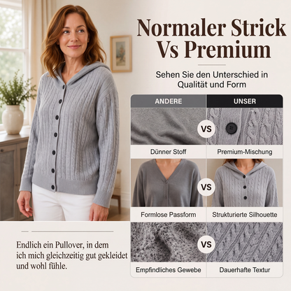 🧥✨ Bestseller – Strick-Cardigan mit Zopfmuster und Kapuze für Damen