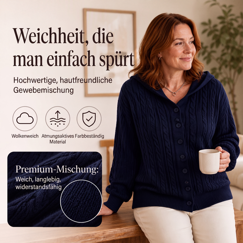 🧥✨ Bestseller – Strick-Cardigan mit Zopfmuster und Kapuze für Damen