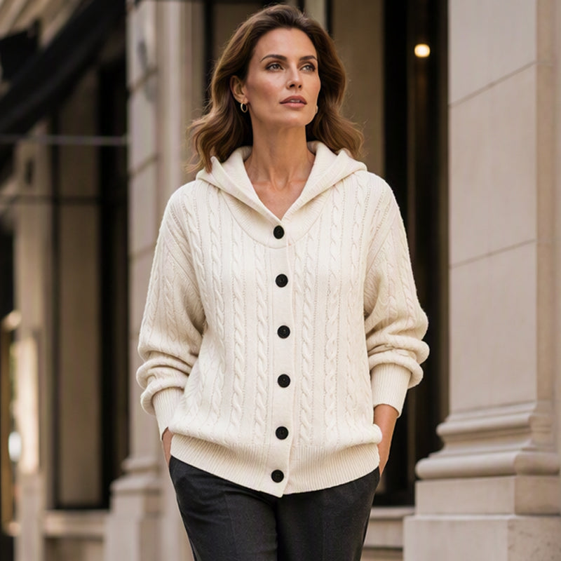 🧥✨ Bestseller – Strick-Cardigan mit Zopfmuster und Kapuze für Damen