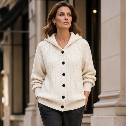 🧥✨ Bestseller – Strick-Cardigan mit Zopfmuster und Kapuze für Damen