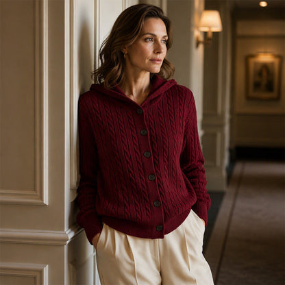 🧥✨ Bestseller – Strick-Cardigan mit Zopfmuster und Kapuze für Damen
