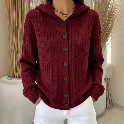 🧥✨ Bestseller – Strick-Cardigan mit Zopfmuster und Kapuze für Damen