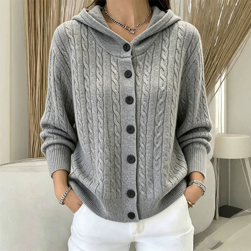 🧥✨ Bestseller – Strick-Cardigan mit Zopfmuster und Kapuze für Damen