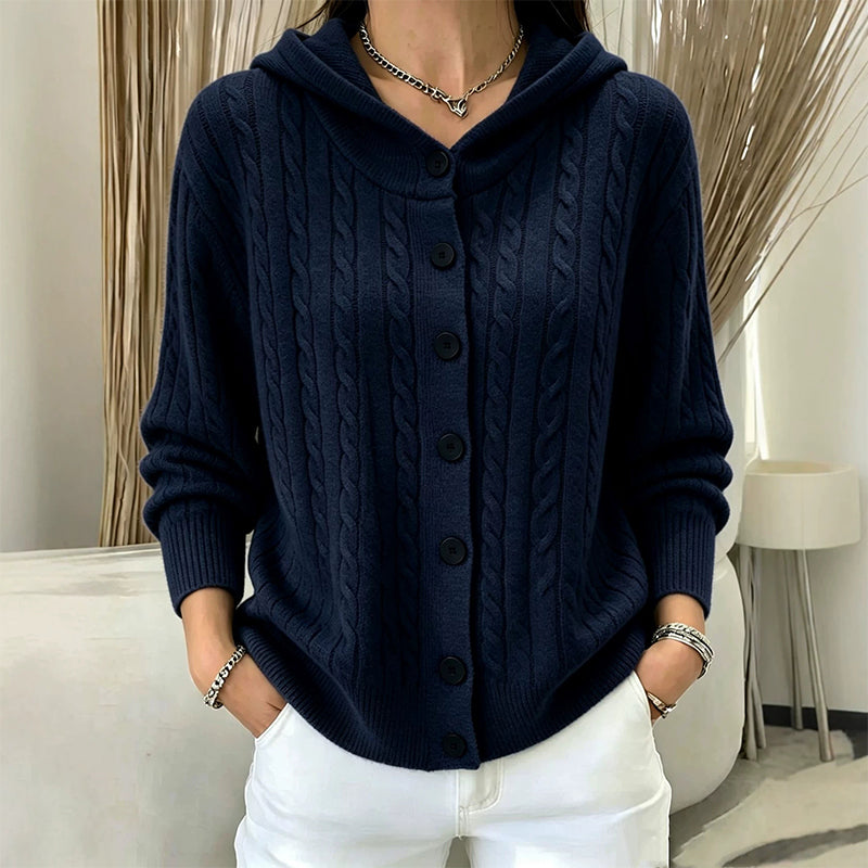 🧥✨ Bestseller – Strick-Cardigan mit Zopfmuster und Kapuze für Damen