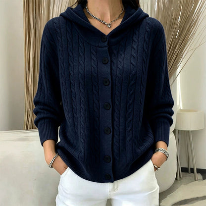 🧥✨ Bestseller – Strick-Cardigan mit Zopfmuster und Kapuze für Damen