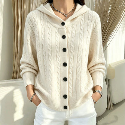 🧥✨ Bestseller – Strick-Cardigan mit Zopfmuster und Kapuze für Damen