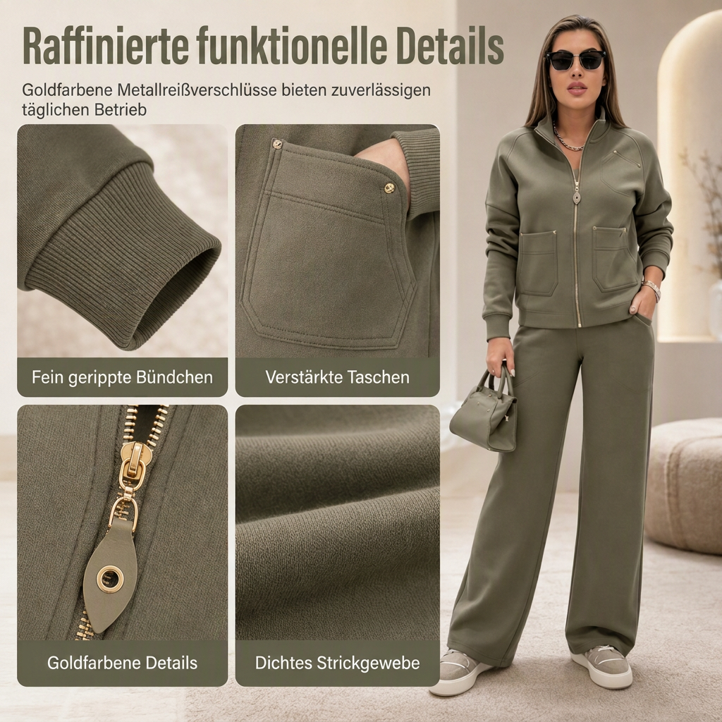 📢📢50%Rabatt!!!🎉✨Schweres zweiteiliges Trainingsanzug-Set für Damen aus Baumwollmischung mit Reißverschluss und weit geschnittenen Hosen