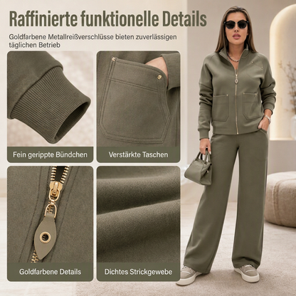 📢📢50%Rabatt!!!🎉✨Schweres zweiteiliges Trainingsanzug-Set für Damen aus Baumwollmischung mit Reißverschluss und weit geschnittenen Hosen
