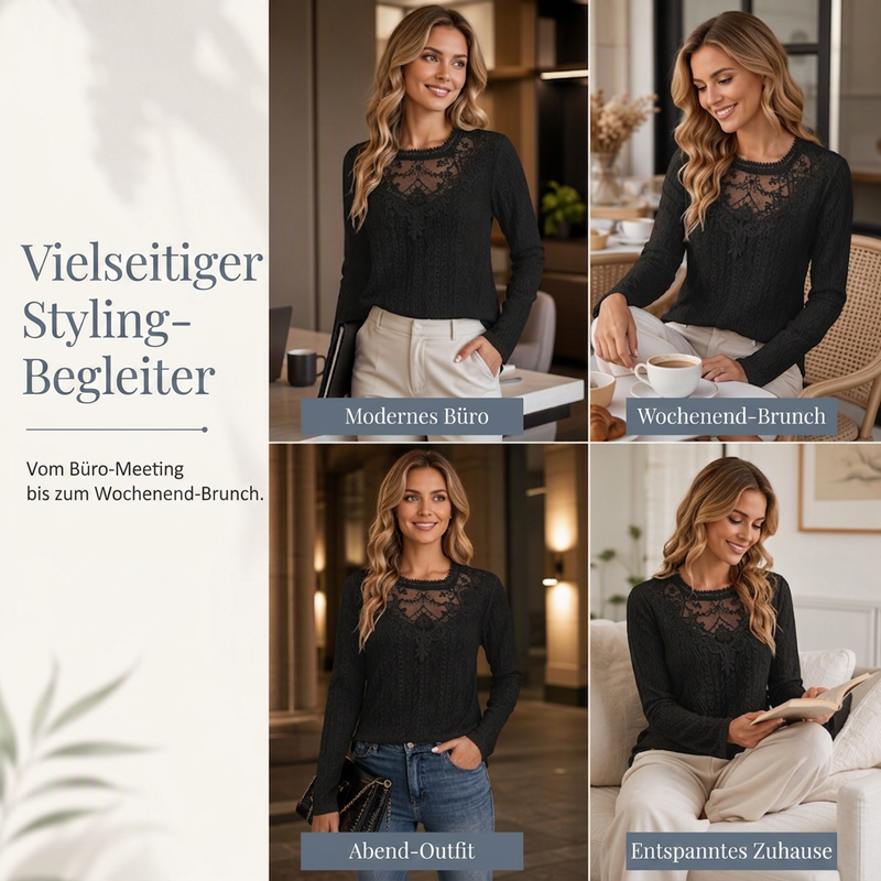 📢📢50%Rabatt!!!🎉✨Langarm-T-Shirt für Damen mit Spitzen-Applikationen