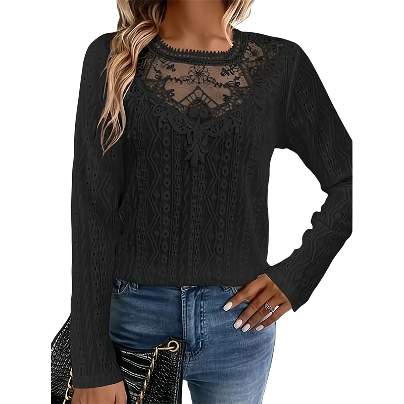 📢📢50%Rabatt!!!🎉✨Langarm-T-Shirt für Damen mit Spitzen-Applikationen