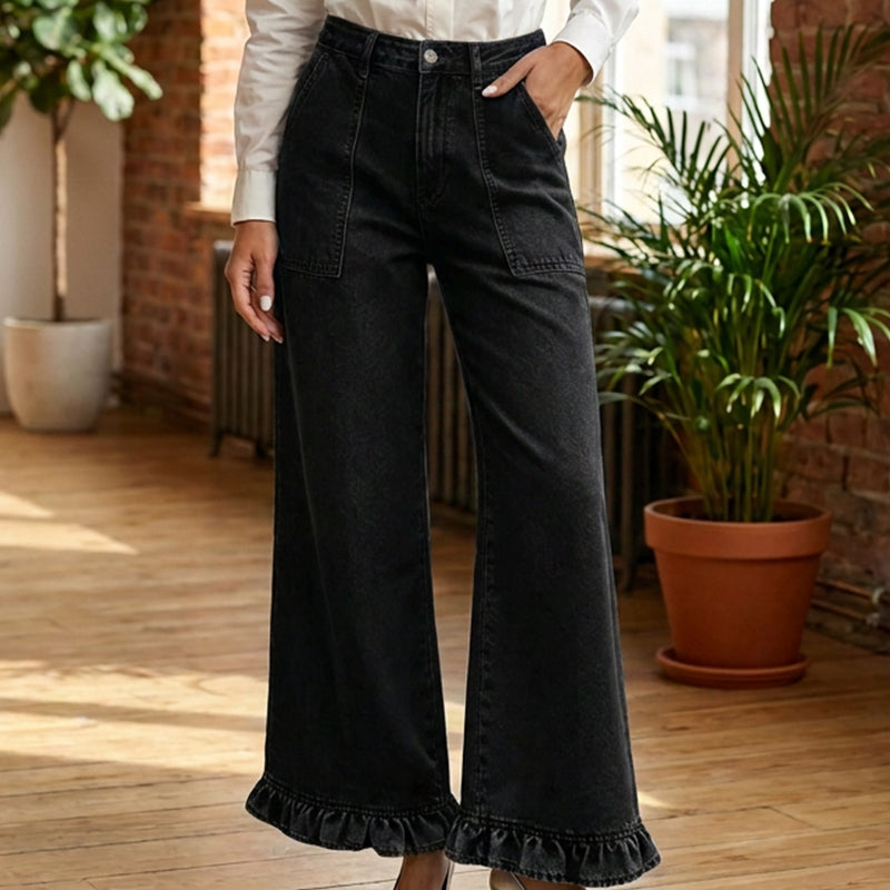 📢📢50%Rabatt!!!🎉✨Elegante Jeans mit geradem Bein und gerüschtem Saum für Damen