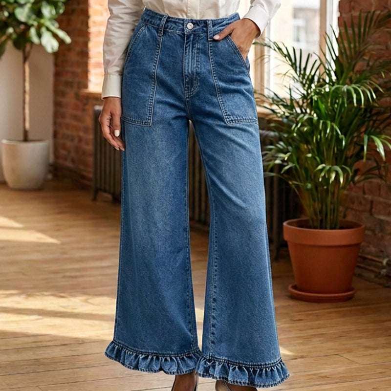 📢📢50%Rabatt!!!🎉✨Elegante Jeans mit geradem Bein und gerüschtem Saum für Damen