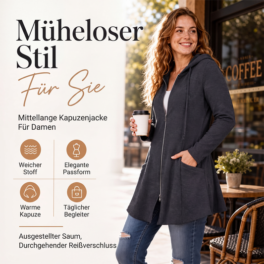 📢📢50%Rabatt!!!🎉✨Damen Kapuzenjacke mit Reißverschluss, mittellang