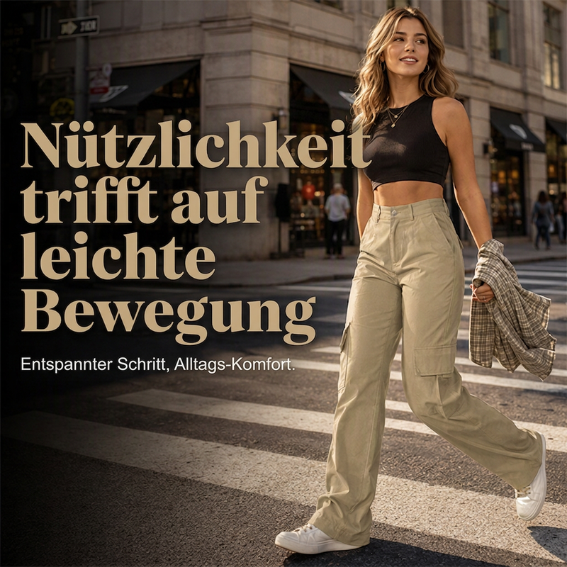 👖 50% Rabatt | Optisch längere Beine & praktische Cargo-Taschen – Damen High-Waist Hose