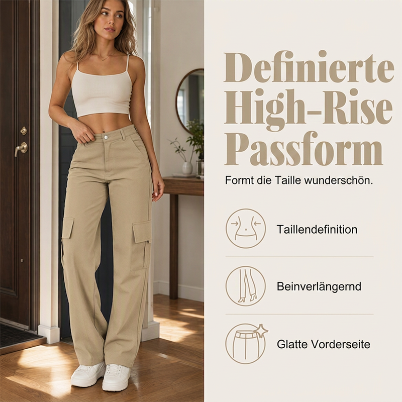 👖 50% Rabatt | Optisch längere Beine & praktische Cargo-Taschen – Damen High-Waist Hose