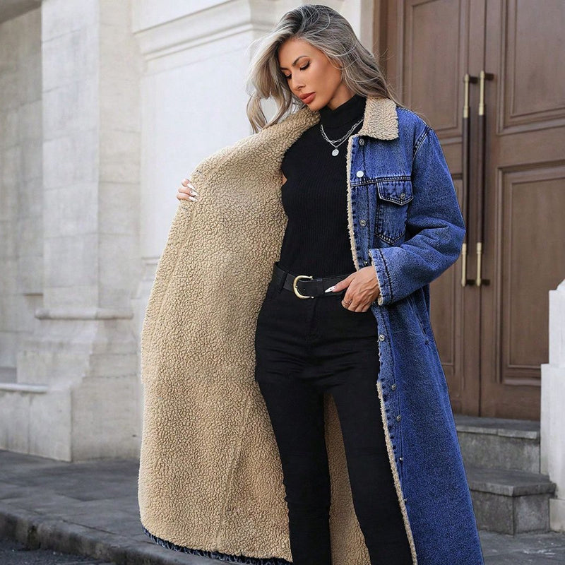 🧥 50% Rabatt | Mehr Wärme & eine optisch längere Silhouette – Langer Damen-Jeansmantel