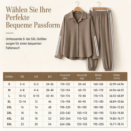 📢📢50%Rabatt!!!🎉✨Zweiteiliges lässiges Lounge-Set für Damen mit oversizedem Hemd mit Knopfleiste und Jogginghose mit Seitenstreifen