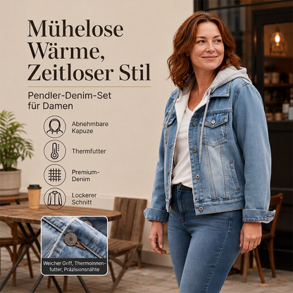 Damen Jeansjacke mit Kapuze, Lagenlook und warmem Futter