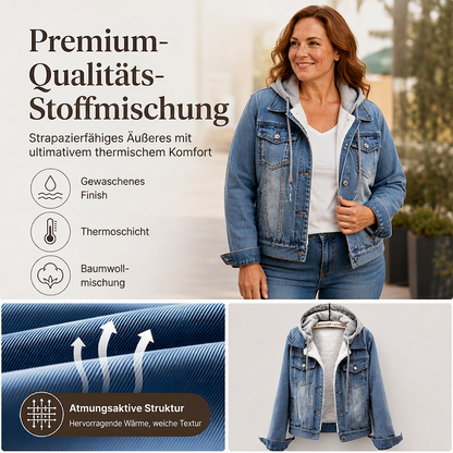 Damen Jeansjacke mit Kapuze, Lagenlook und warmem Futter