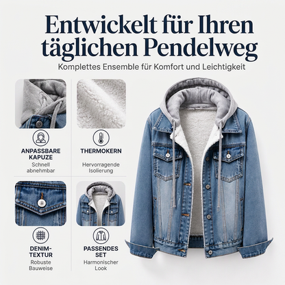 Damen Jeansjacke mit Kapuze, Lagenlook und warmem Futter