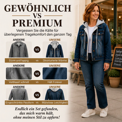 Damen Jeansjacke mit Kapuze, Lagenlook und warmem Futter