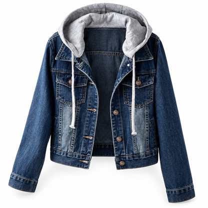 Damen Jeansjacke mit Kapuze, Lagenlook und warmem Futter
