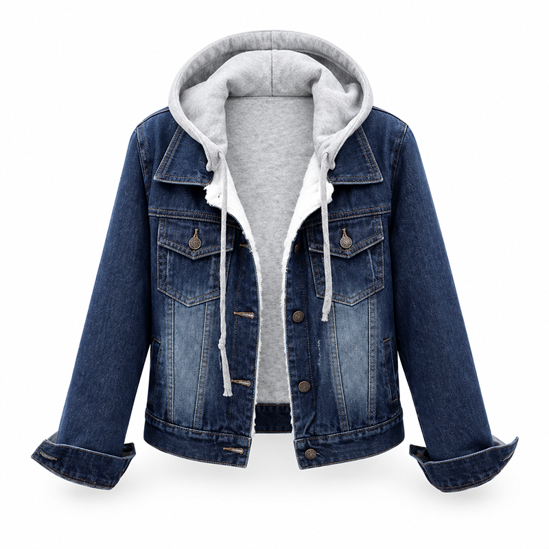 Damen Jeansjacke mit Kapuze, Lagenlook und warmem Futter