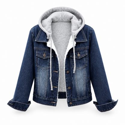 Damen Jeansjacke mit Kapuze, Lagenlook und warmem Futter