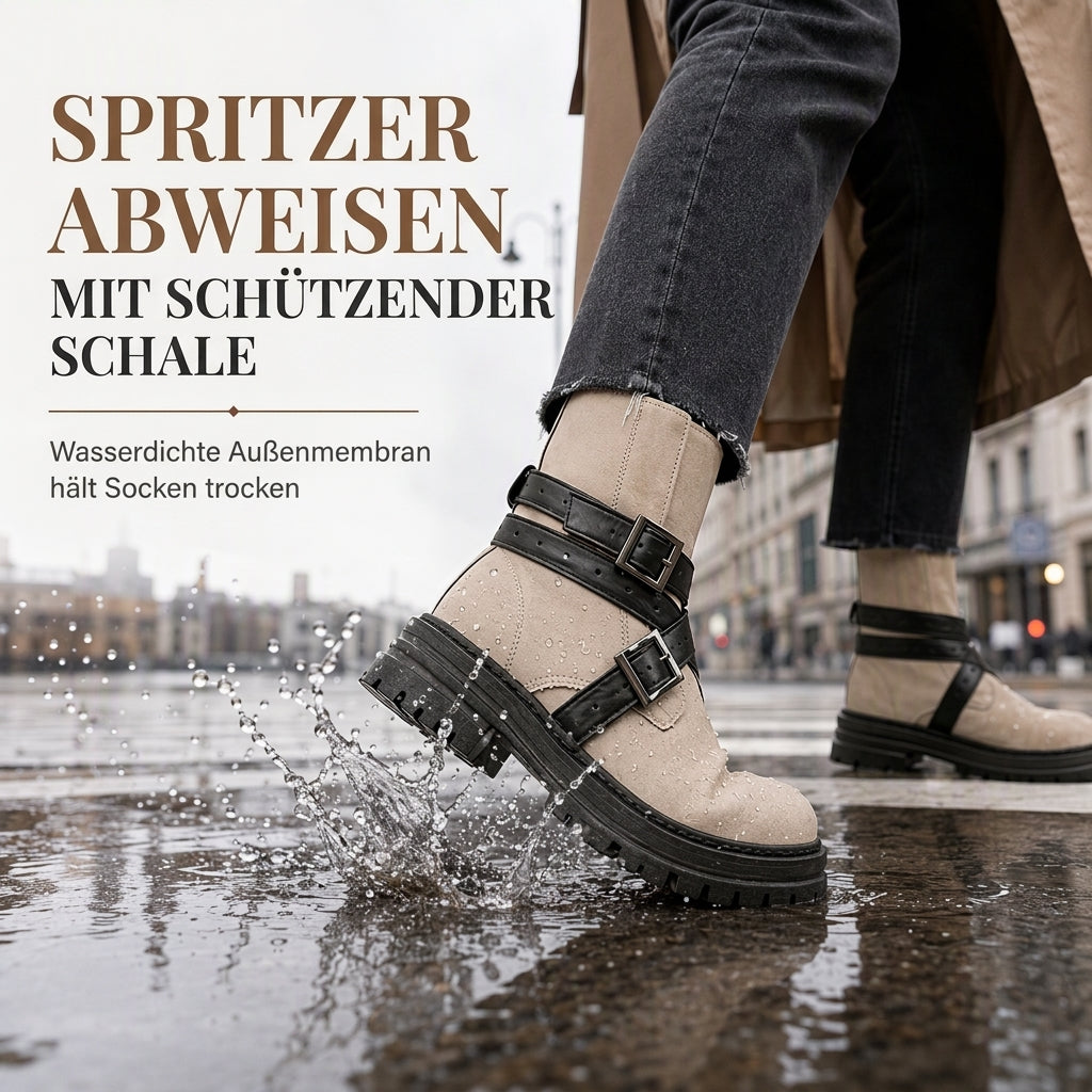 🔥 50% RABATT! 🥾 Damen-Stiefeletten – Rundkappe, Schnallenriemen & Plateau-Blockabsatz