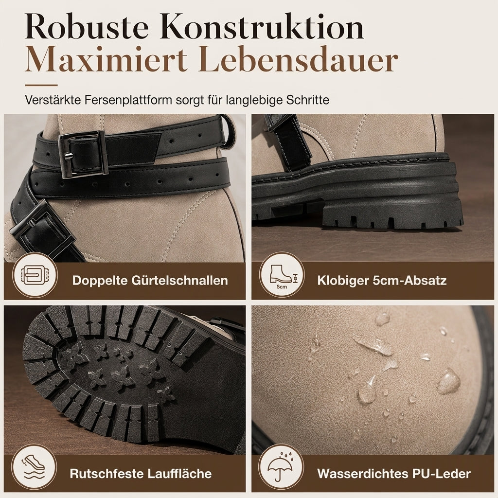 🔥 50% RABATT! 🥾 Damen-Stiefeletten – Rundkappe, Schnallenriemen & Plateau-Blockabsatz