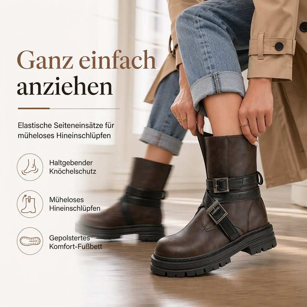 🔥 50% RABATT! 🥾 Damen-Stiefeletten – Rundkappe, Schnallenriemen & Plateau-Blockabsatz