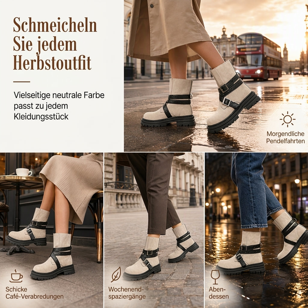 🔥 50% RABATT! 🥾 Damen-Stiefeletten – Rundkappe, Schnallenriemen & Plateau-Blockabsatz