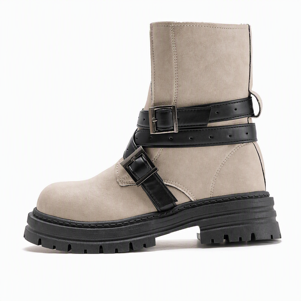 🔥 50% RABATT! 🥾 Damen-Stiefeletten – Rundkappe, Schnallenriemen & Plateau-Blockabsatz