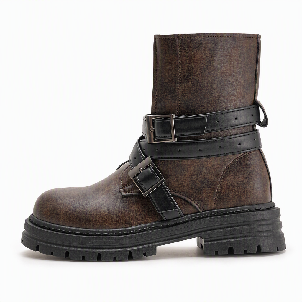 🔥 50% RABATT! 🥾 Damen-Stiefeletten – Rundkappe, Schnallenriemen & Plateau-Blockabsatz
