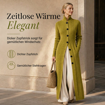 📢🎉50%Rabatt!!!🛍️✨Damen-Lang-Cardigan im Zopfmuster mit Stehkragen, Staubmantel-Pullovermantel