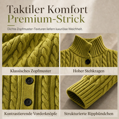 📢🎉50%Rabatt!!!🛍️✨Damen-Lang-Cardigan im Zopfmuster mit Stehkragen, Staubmantel-Pullovermantel