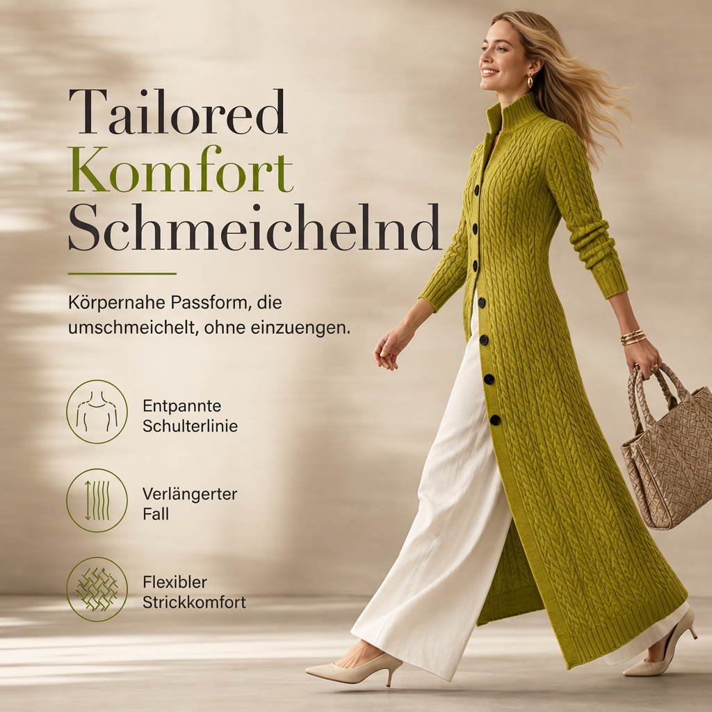 📢🎉50%Rabatt!!!🛍️✨Damen-Lang-Cardigan im Zopfmuster mit Stehkragen, Staubmantel-Pullovermantel