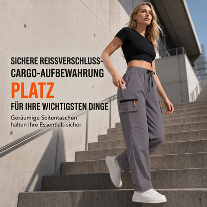 Legere Damen-Cargo-Jogginghose, lockere Passform, schnell trocknend, atmungsaktiv, lange Hose mit Taschen