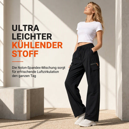 Legere Damen-Cargo-Jogginghose, lockere Passform, schnell trocknend, atmungsaktiv, lange Hose mit Taschen