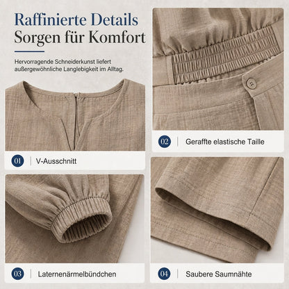 📢📢50%Rabatt!!!🎉✨Zweiteiler für Damen: Lässiges V-Ausschnitt-Crop-Top mit Laternenärmeln & Weite Hose mit hoher Taille